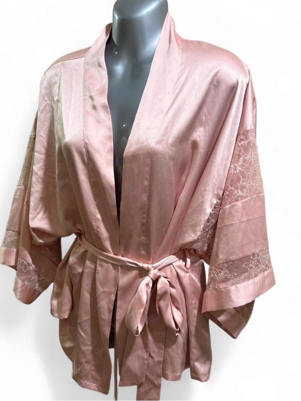Victoria’s Secret Satin Lace Trim Robe - Blush Pink Sz M/L - Picture 2 of 7